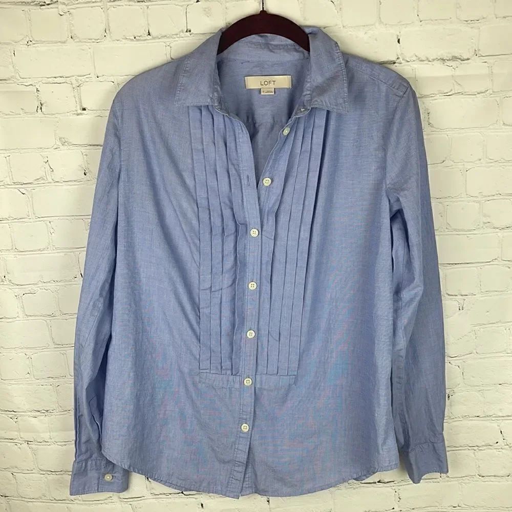 Loft Blue Button Down Blouse Size Small